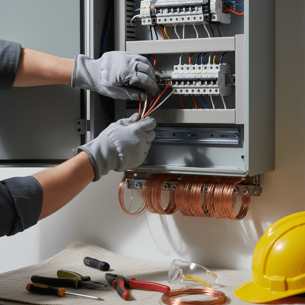 Rizwan Utility technician working on an electrical panel in Toronto